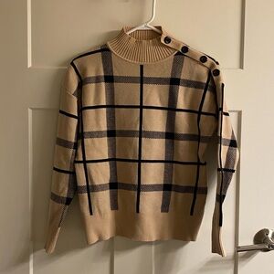 Plaid Button-Shoulder Sweater